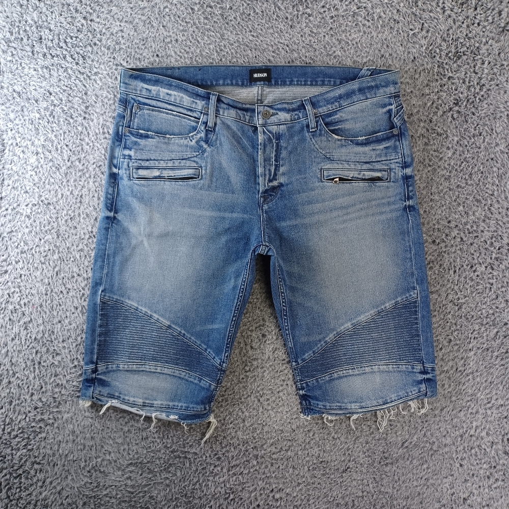 Hudson Shorts Mens 40 Blue Blinder Biker Denim Jean Moto Distressed Button Fly